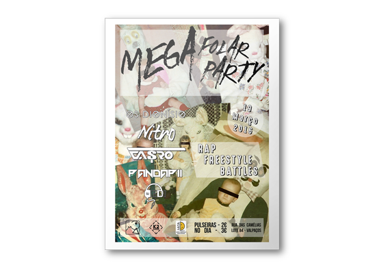 Cartaz para o evento 'MEGA FOLAR PARTY', realizado pelo grupo 'KUBI2KREW', que decorreu no dia 19 de Março de 2016.